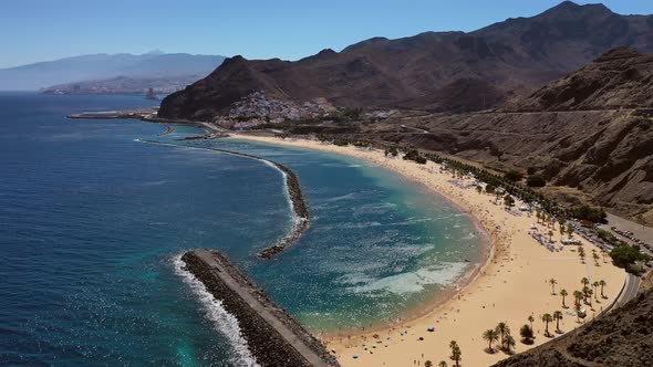 Top View of Las Teresitas Beach with Golden Sand on the Island of Tenerife