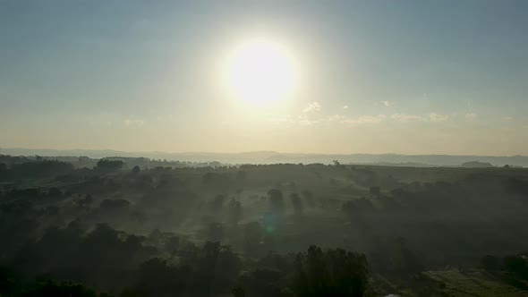 Sunset rural landscape aerial view. Nature scenery alt