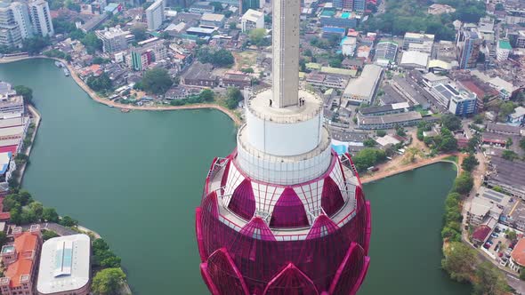 Aerial view of Lotus Tower in Colombo downtown, Sri Lanka. alt
