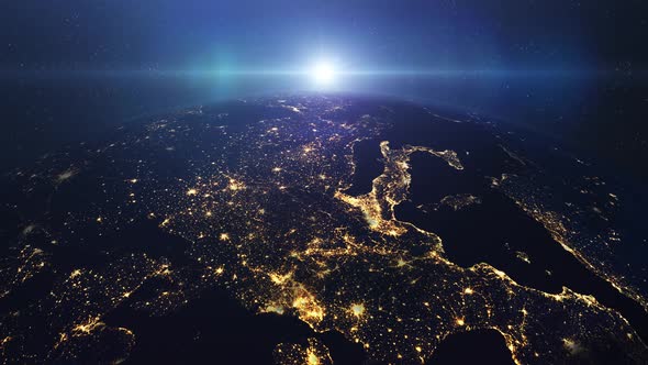 Sunrise above Europe seen from space