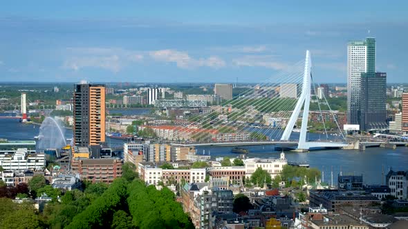 View of Rotterdam City and the Erasmus Bridge Erasmusbrug alt