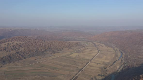 Valley of river Timok in Eastern Serbia  by autumn 4K aerial video