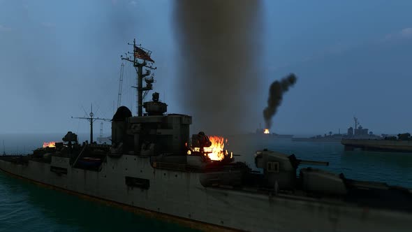 Burning American Warship alt