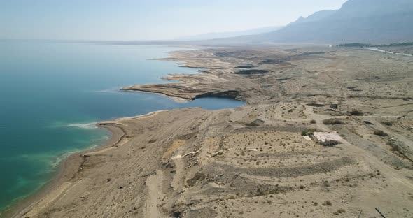 Aerial view of colourful sinkholes at dead sea, Negev, Israel. alt