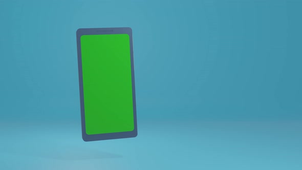 Smartphone with green screen falls out on top of screen, next to empty space for insertion.