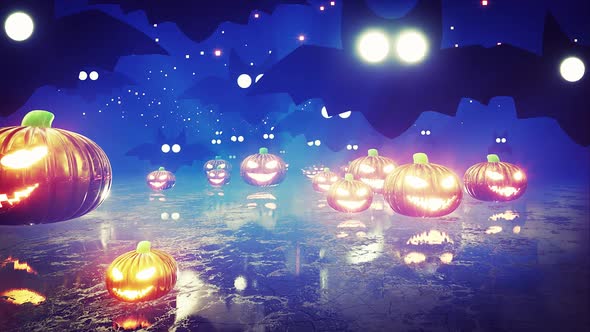 Halloween Jack Lanterns And Bats Background