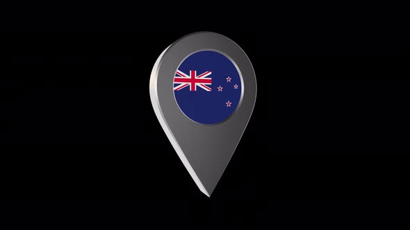 3d Animation Map  Pointer With New Zealand Flag With Alpha Channel - 4K alt