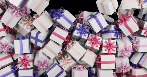 3d Animation Boxes Decorated With Ribbons With Gifts Fall And Cover The Entire Screen