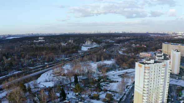 Aerial View of Train Moving With the City, Moscow, Russia