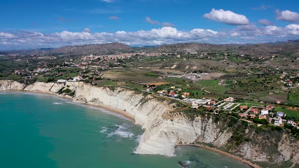 Aerial View of Scala Dei Turchi with a Sunny Day. Island of Sicily Italy