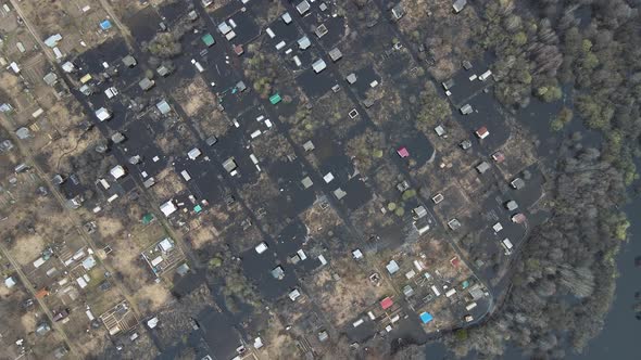 Spring Flood Panorama of Flooded Houses in a Garden Partnership Aerial View alt