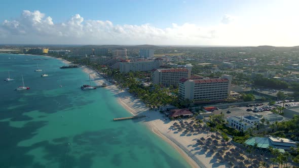 Palm Beach Aruba Amazing Tropical Beach with Palm Tree Entering the Ocean Against Azur Ocean Gold alt