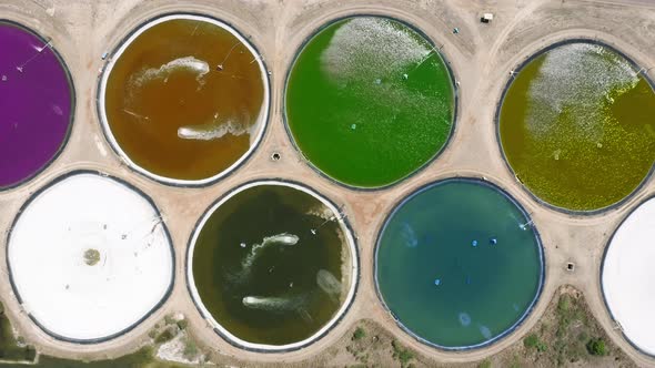 Aerial View of the Aeration Stations Colorful Tanks Process of the Sewage Water alt