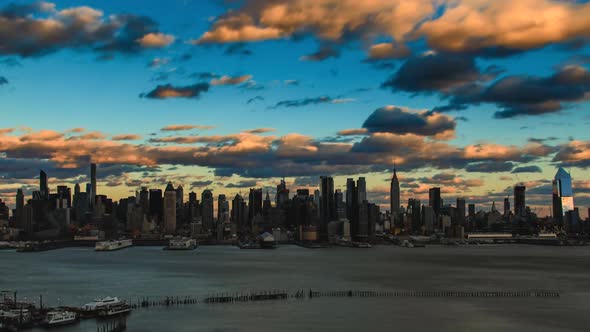New York City Skyline With Moving Clouds