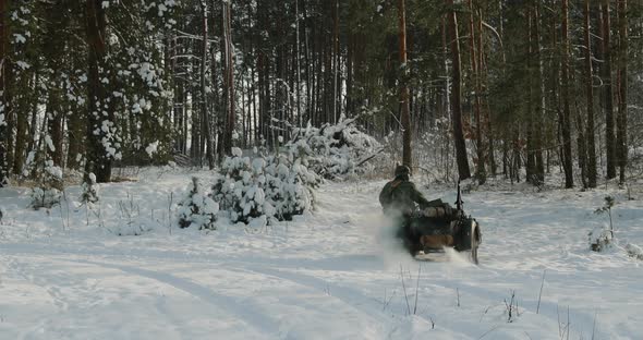 Reenactors Dressed As World War II German Wehrmacht Infantry Soldier Driving Old Tricar Threewheeled alt