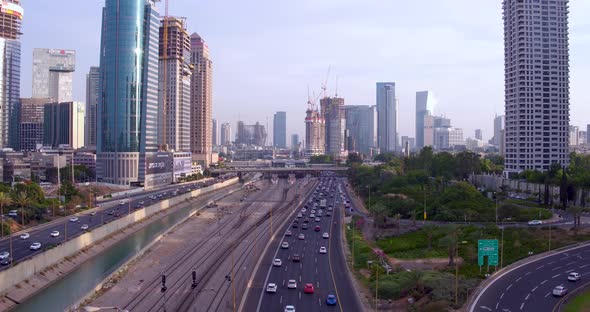 Heavy Traffic in a Major City of Tel Aviv at the Ayalon Road