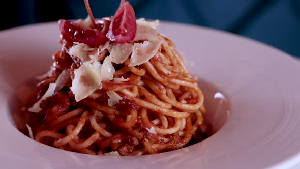 Healthy homemade mediterranean dish; spaghetti with tomato sauce