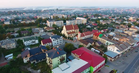 Panoramic Aerial Drone View of Small Town