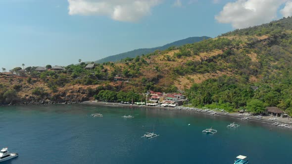 Aerial Shot of the Beautiful Jemeluk Bay in the Amed Area. Travel To Bali Concept