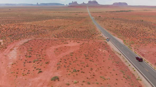 Road to the Monument Valley Aerial View From Drone alt