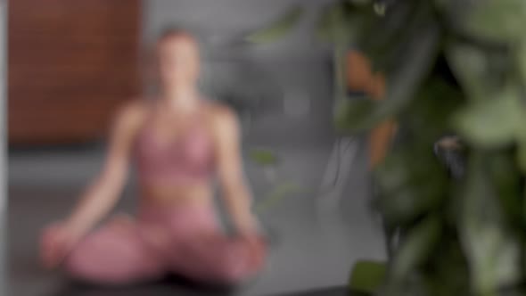 Young Woman Makes Yoga in Her Home Studio