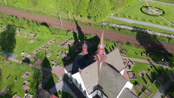 Beautiful Church in Lerum a Sunny Day Sweden Aerial