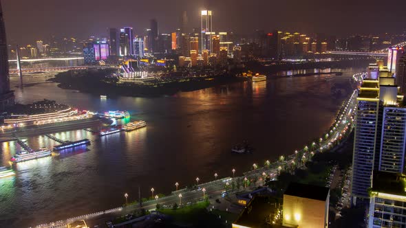 Chongqing Vessels on Yangtze and Jialing in China Timelapse alt