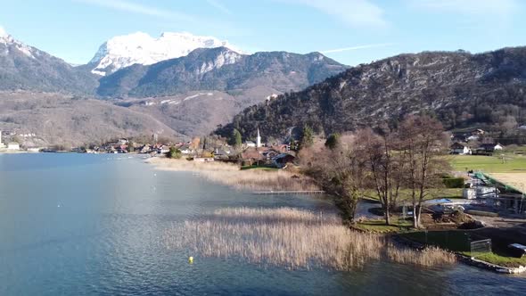 Panoramic Aerial View of Chateau De Duingt on Annecy Lake, France