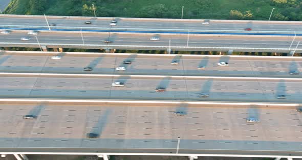Aerial top view of huge complex road junction at cars driving on the Alfred E. Driscoll Bridge alt
