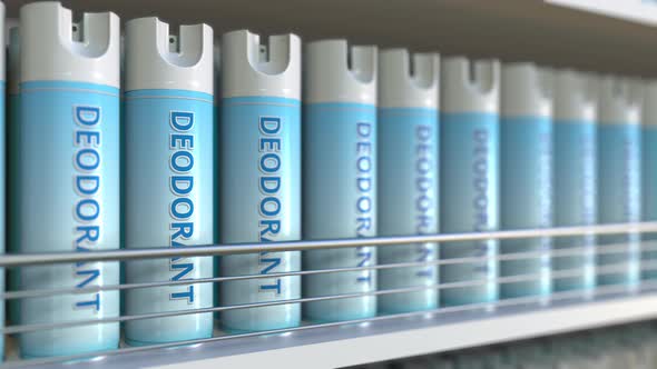 Generic Deodorant Spray Cans on the Store Shelf alt