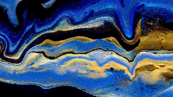 Abstract Ink Painting Blue and Gold Background