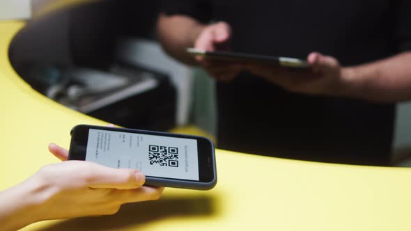 Vaccination Passport Qr Code Control Woman Checking on Phone European Coronavirus Covid 19 Vaccine alt