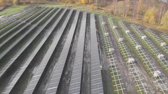 Field or Solar Panels Solar Energy Installation Pull Back Aerial