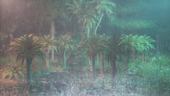 Rain At Night Falling By The Wild Coconuts - Rainy Night Scenery In The Coconut Forest