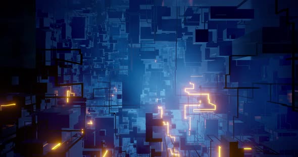 Neon High Tech Digital City Abstract background