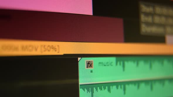 Editing Timeline In Movie Editing Software Close Up Computer Screen Pixels Visible