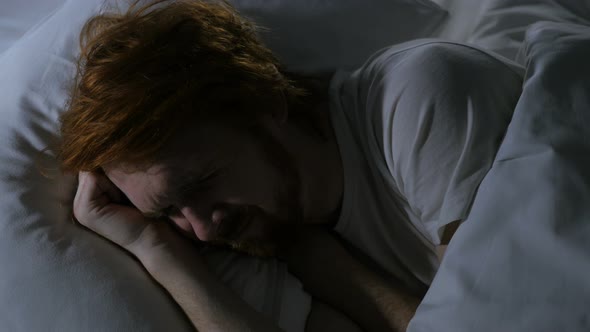 Redhead Beard Man Sleeping in Bed , Relaxing, Stock Footage | VideoHive