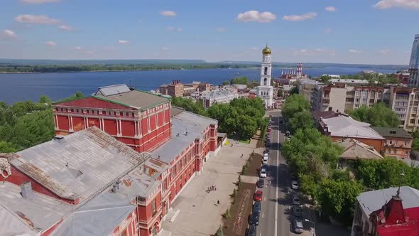 Aerial View of Old Buildings in Russian City at Summer Day