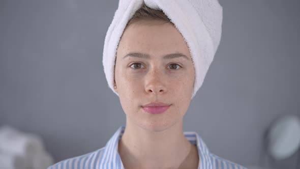 Portrait Cheerful Woman After Bath