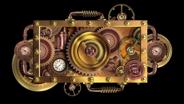 Old steampunk mechanism with alpha channel