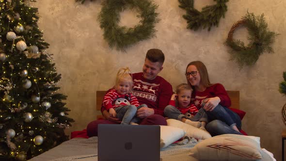 Happy Family Having Video Call on Christmas Day