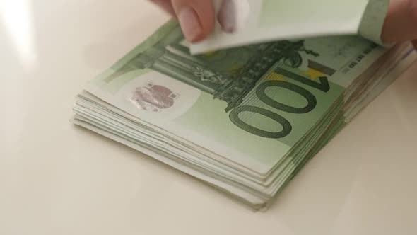 Slow motion of female fingers counts European Union currency   1080p FullHD footage - Close-up  Euro alt