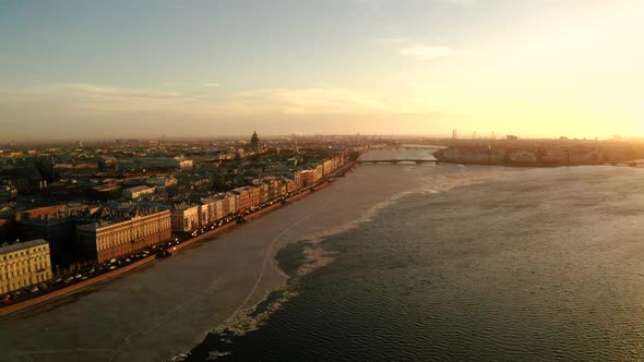 Saint Petersburg City Aerial Landscape Roofs and River