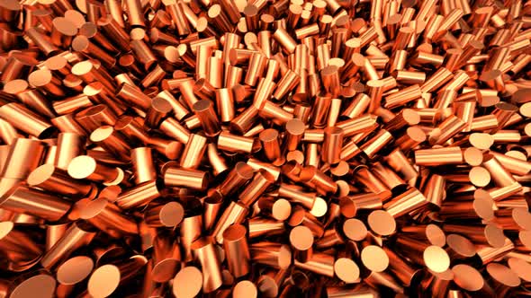 Close up of pure copper cylindrical granulate. Used in the electrical industry. alt