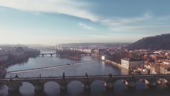 Charles bridge and Prague Castle aerial scenery