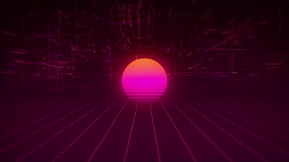 Synthwave Wireframe Net and Stars 80s