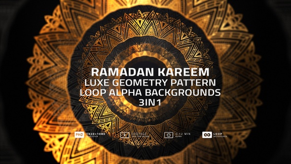 Ramadan Kareem Luxe Geometry Pattern Loop Alpha Backgrounds 3in1