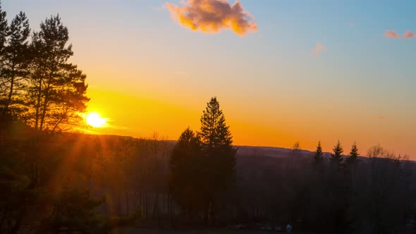Sunset over the spring forest, time-lapse alt