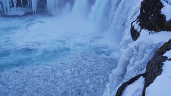 Iceland View Of Ice Chunks At The Beautiful Godafoss Waterfall In Winter 1