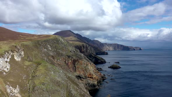 Aerial View of the Beautiful Coast at Malin Beg with Slieve League in the Background in County alt